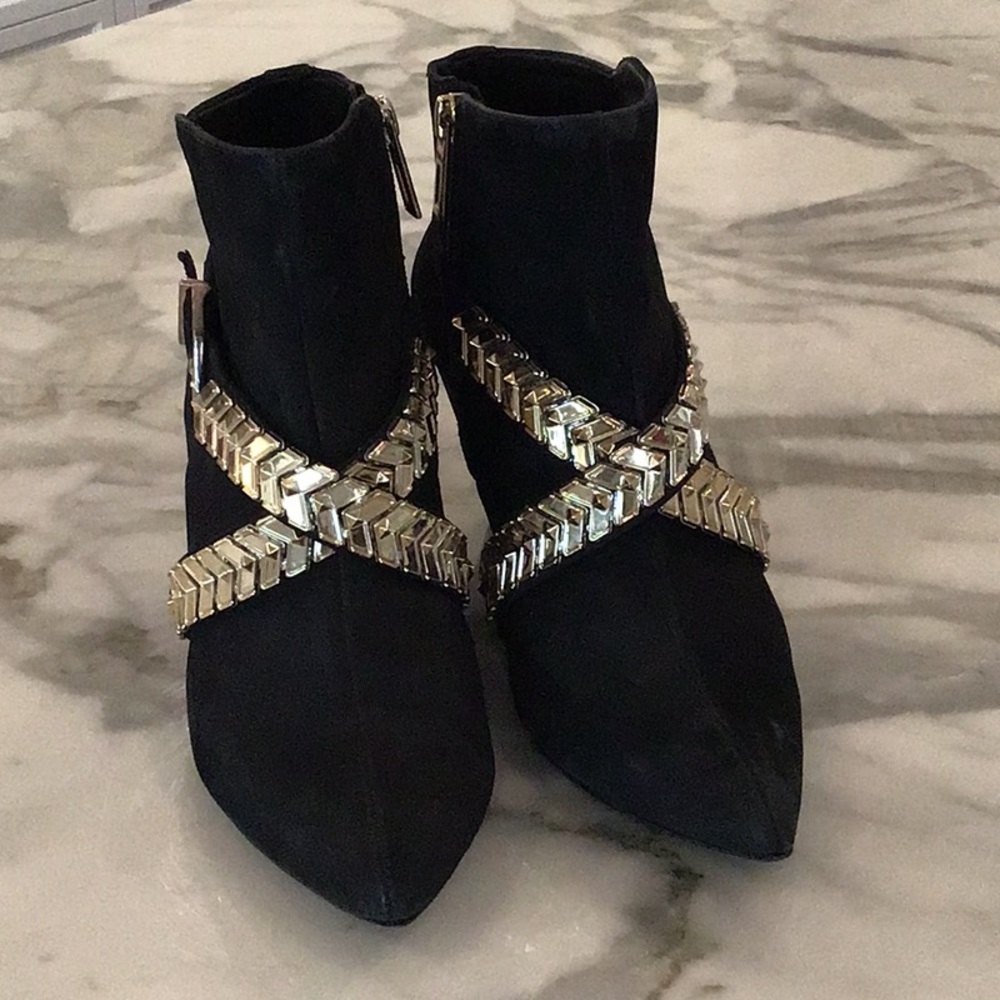 Schutz black/gold wedge boot